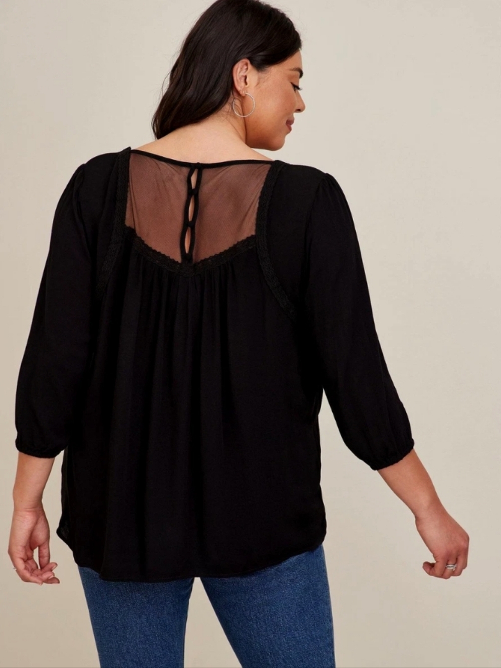 Torrid Whimsy Goth Black Gauze Boho Peasant Embroidered Blouse Plus Size 4X - Picture 3 of 8